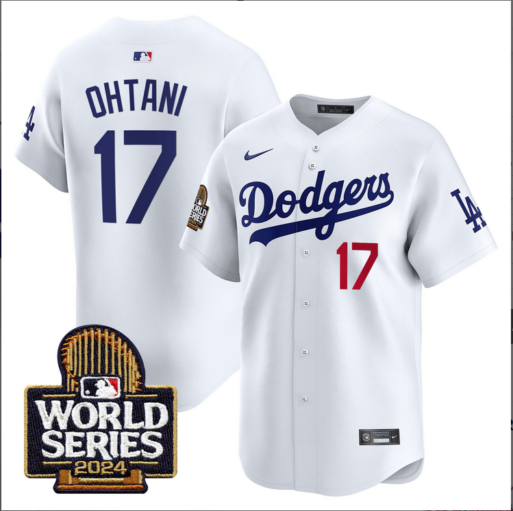 Men MLB Los Angeles Dodgers 17 Ohtani white 2024 World Series Champions Patch Limited Jersey20241105